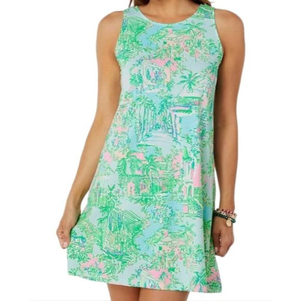 Lilly Pulitzer Blue Tropical Print Criss-Cross Back Dress Size- S
